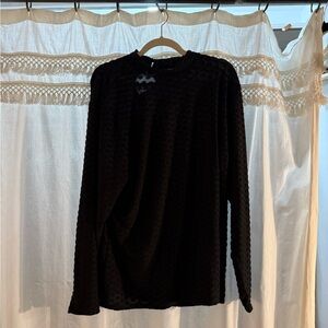 Sheer Black Textured Long Sleeve Top